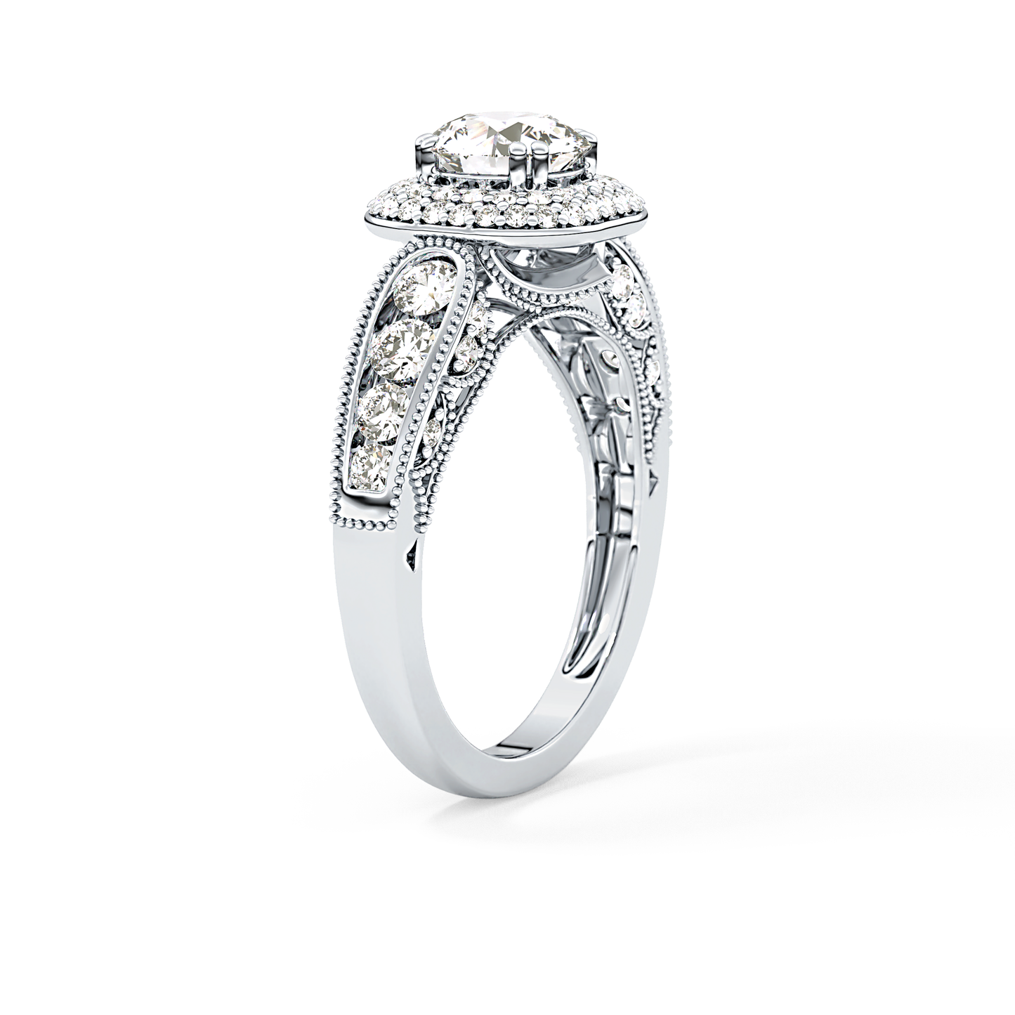 Round Halo & Pave Lab Grown Diamond Engagement Ring