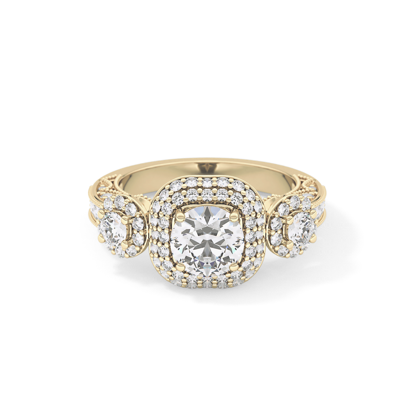 Round Cut Cluster Lab Grown Diamond Engagement Ring
