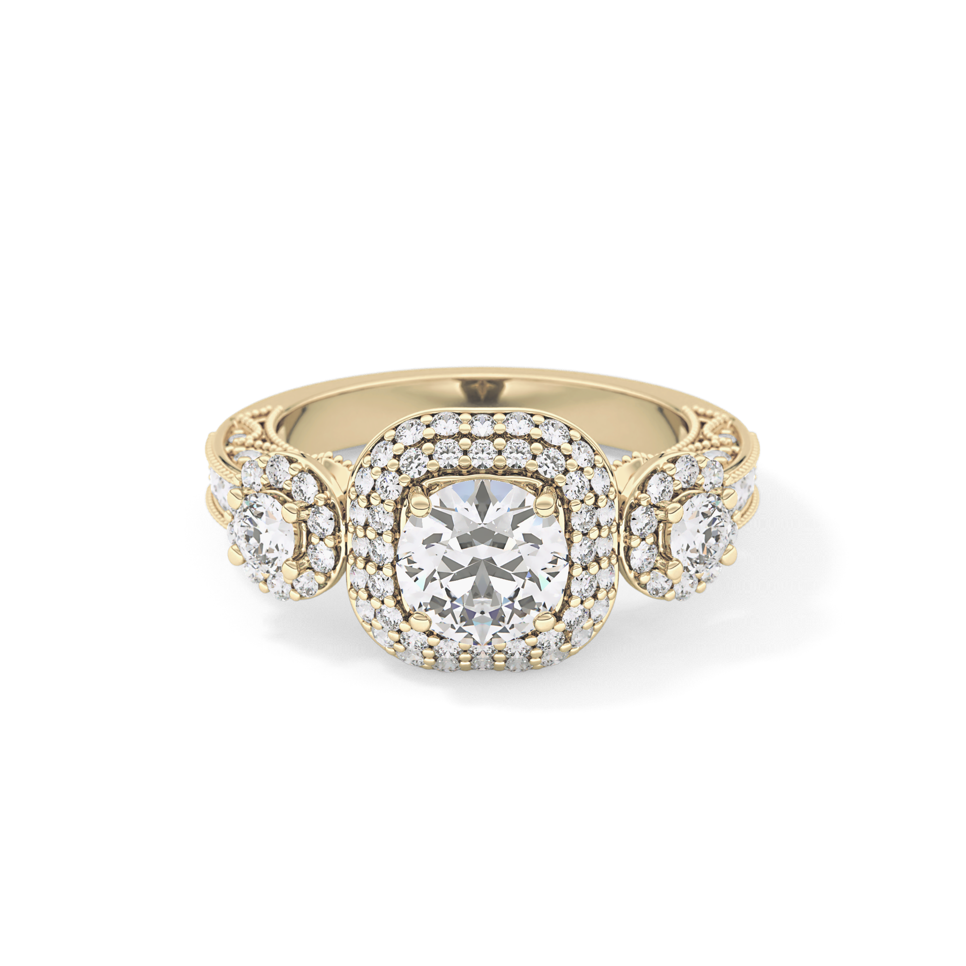 Round Cut Cluster Lab Grown Diamond Engagement Ring