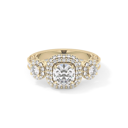 Round Cut Cluster Lab Grown Diamond Engagement Ring