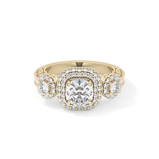 Round Cut Cluster Lab Grown Diamond Engagement Ring