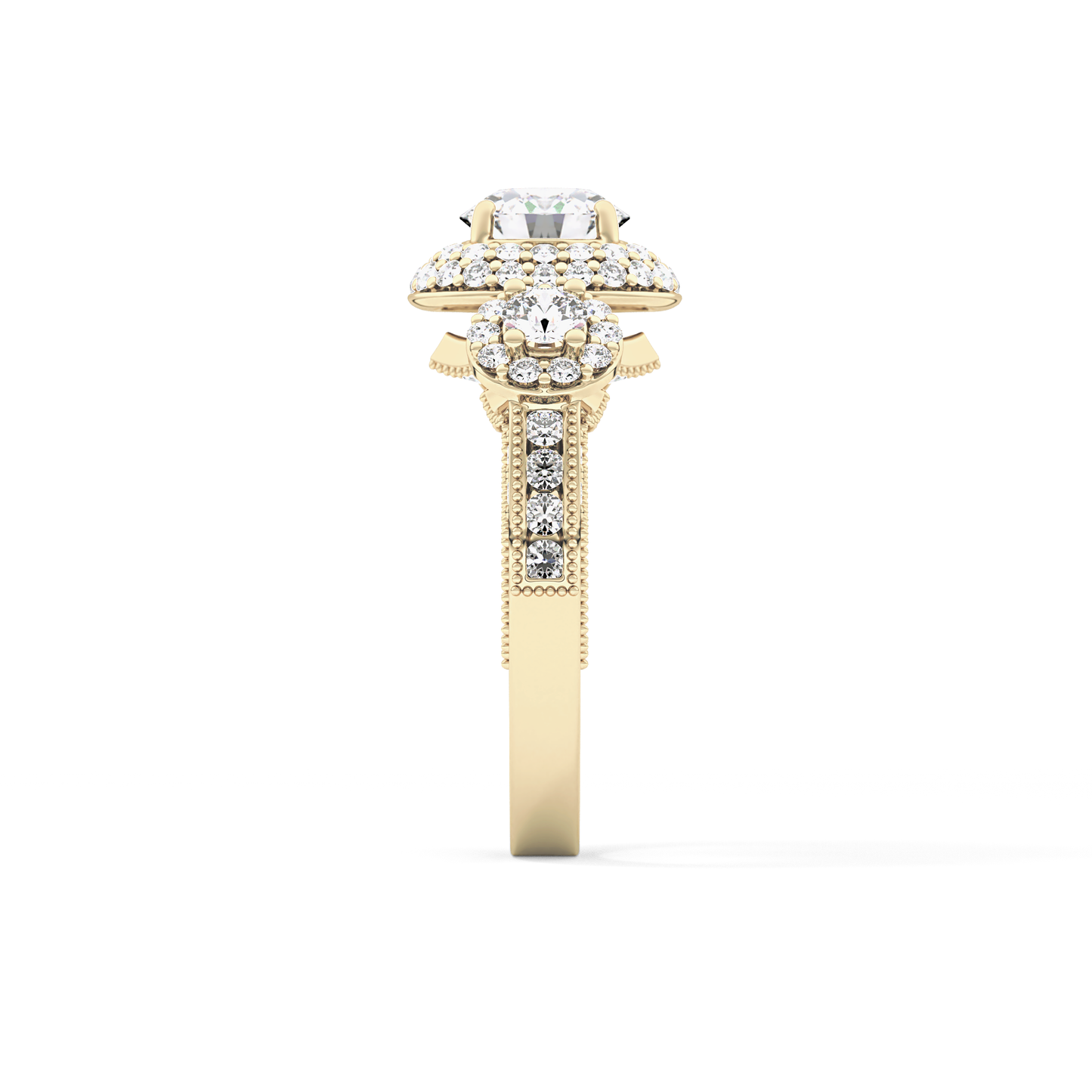Round Cut Cluster Lab Grown Diamond Engagement Ring