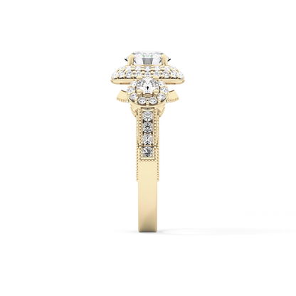 Round Cut Cluster Lab Grown Diamond Engagement Ring