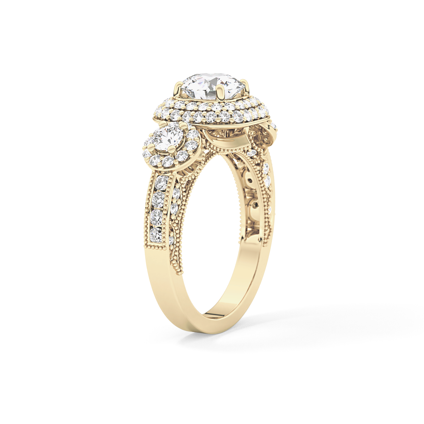 Round Cut Cluster Lab Grown Diamond Engagement Ring