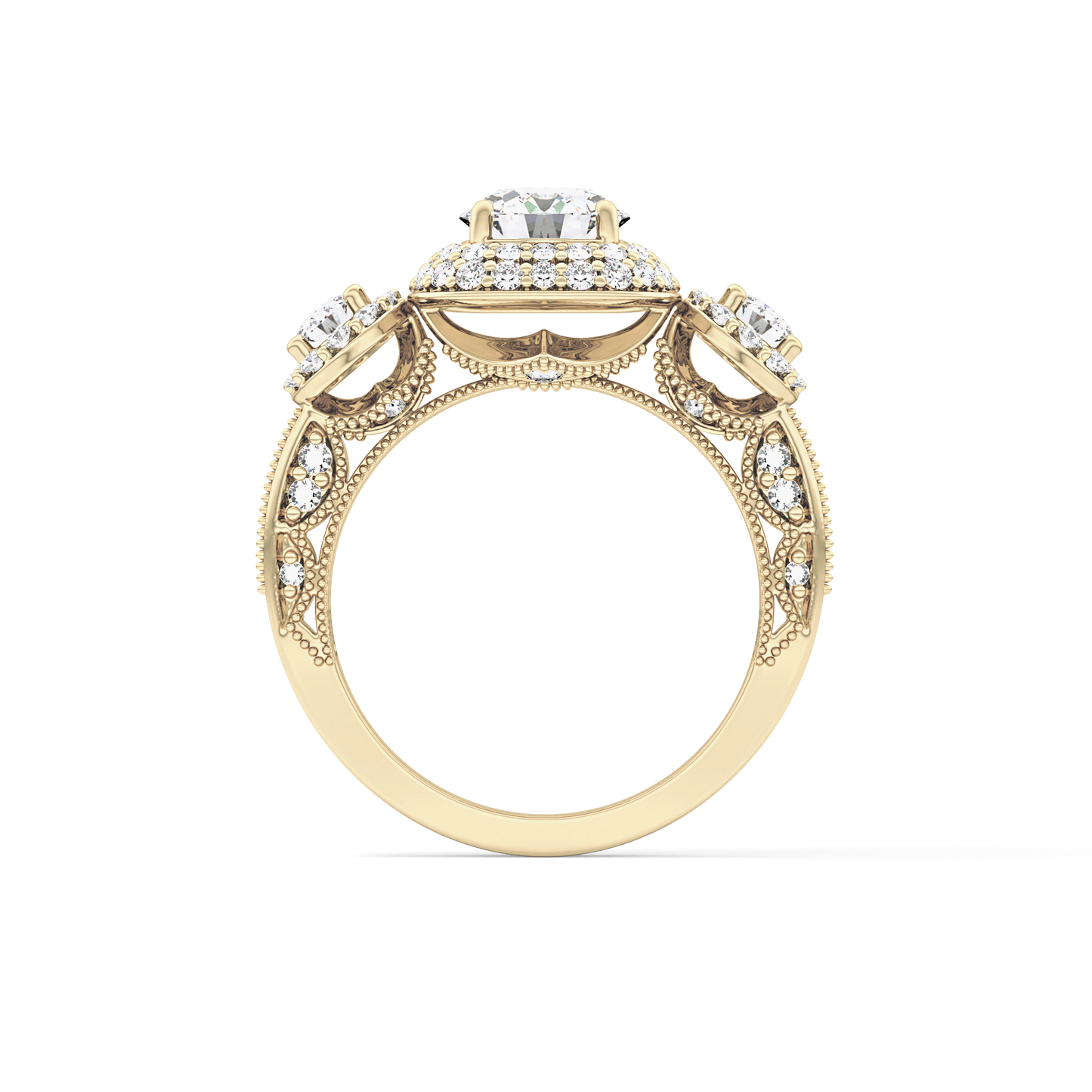 Round Cut Cluster Lab Grown Diamond Engagement Ring