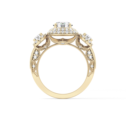 Round Cut Cluster Lab Grown Diamond Engagement Ring
