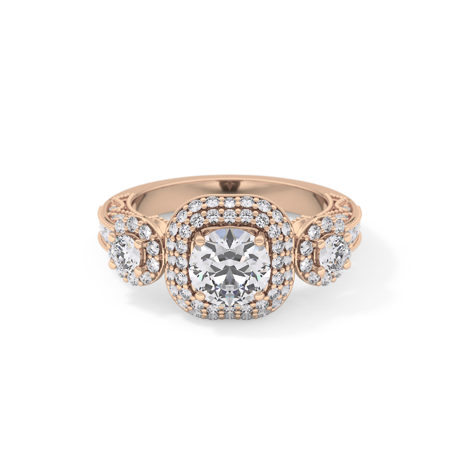 Round Cut Cluster Lab Grown Diamond Engagement Ring