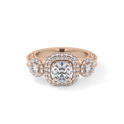 Round Cut Cluster Lab Grown Diamond Engagement Ring