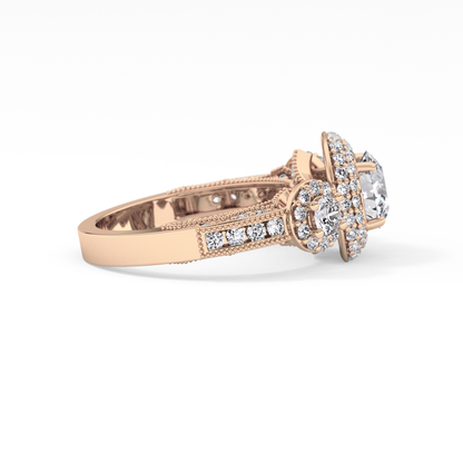 Round Cut Cluster Lab Grown Diamond Engagement Ring
