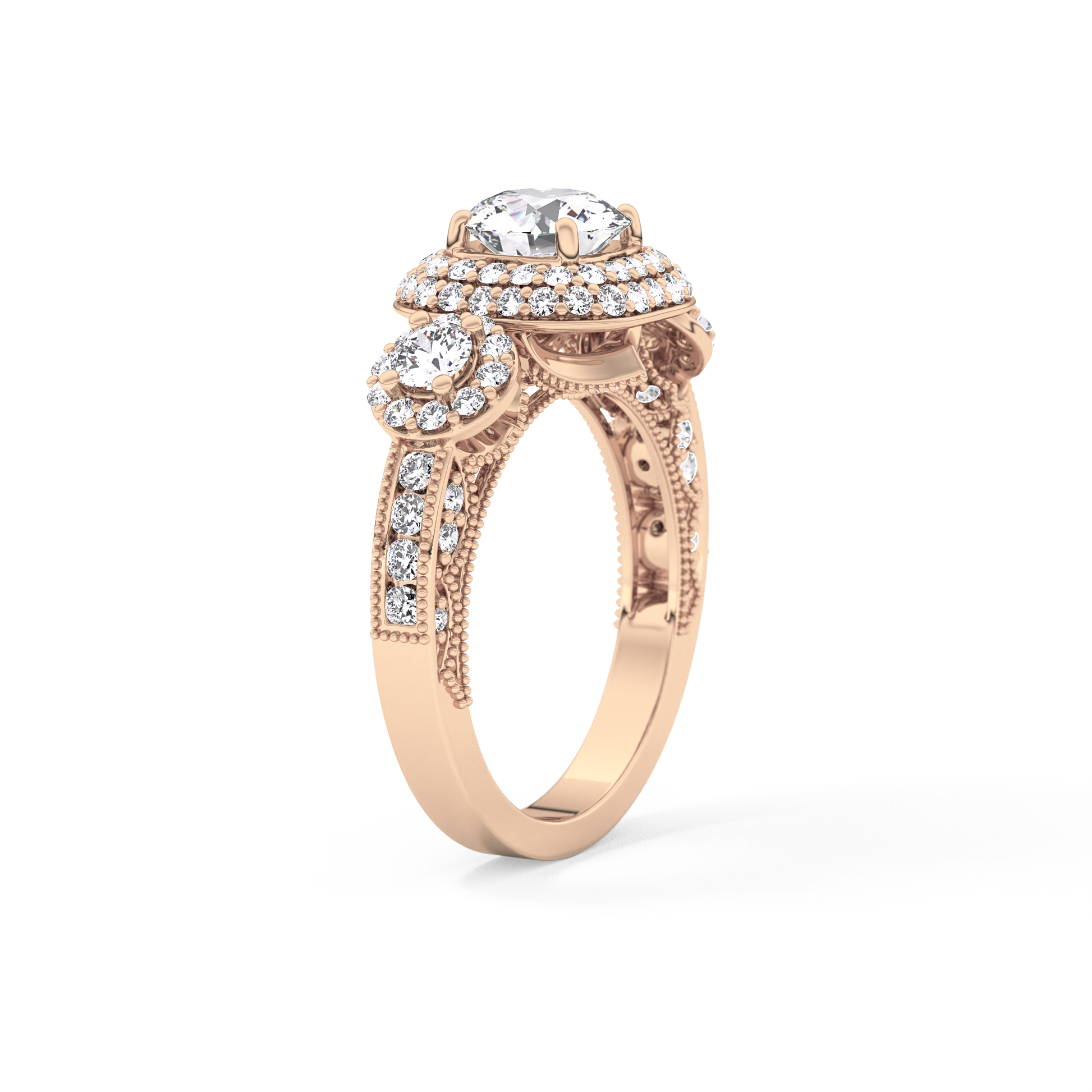 Round Cut Cluster Lab Grown Diamond Engagement Ring