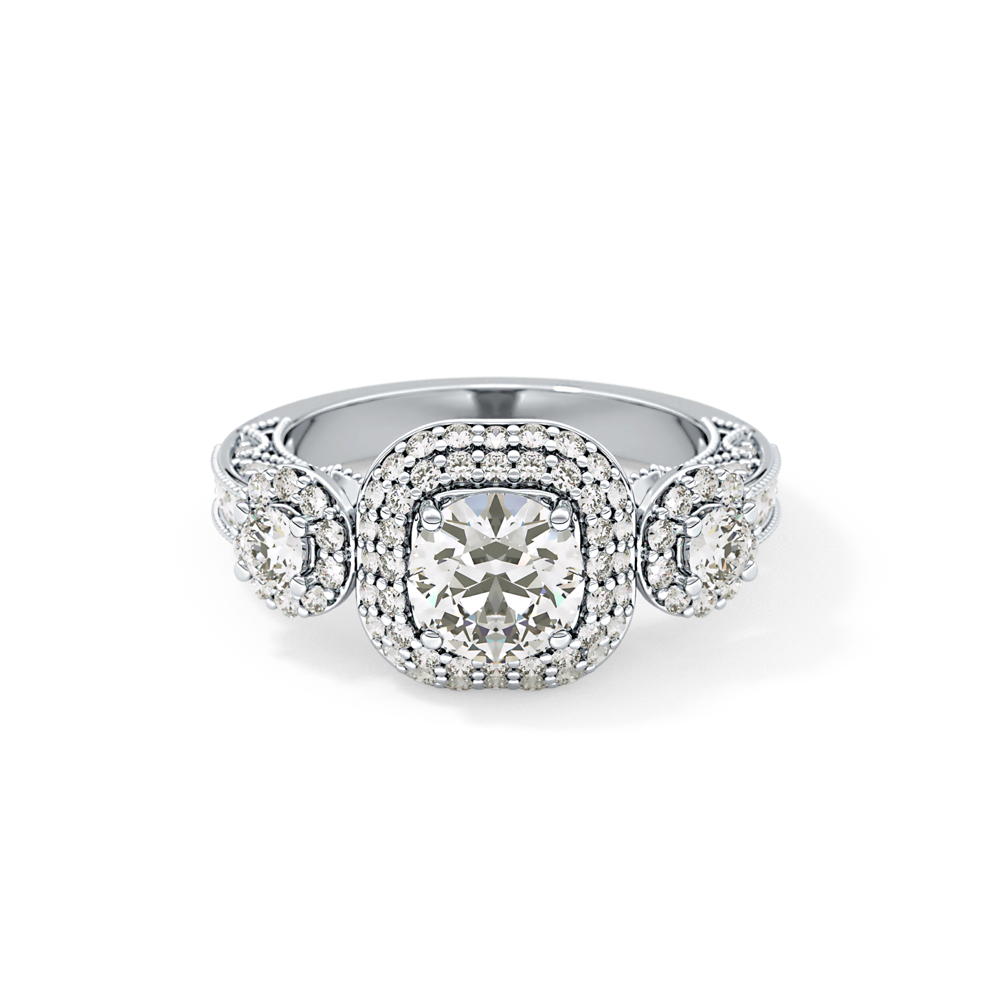 Round Cut Cluster Lab Grown Diamond Engagement Ring