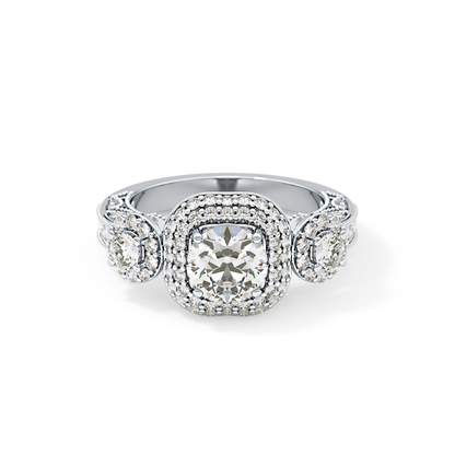 Round Cut Cluster Lab Grown Diamond Engagement Ring