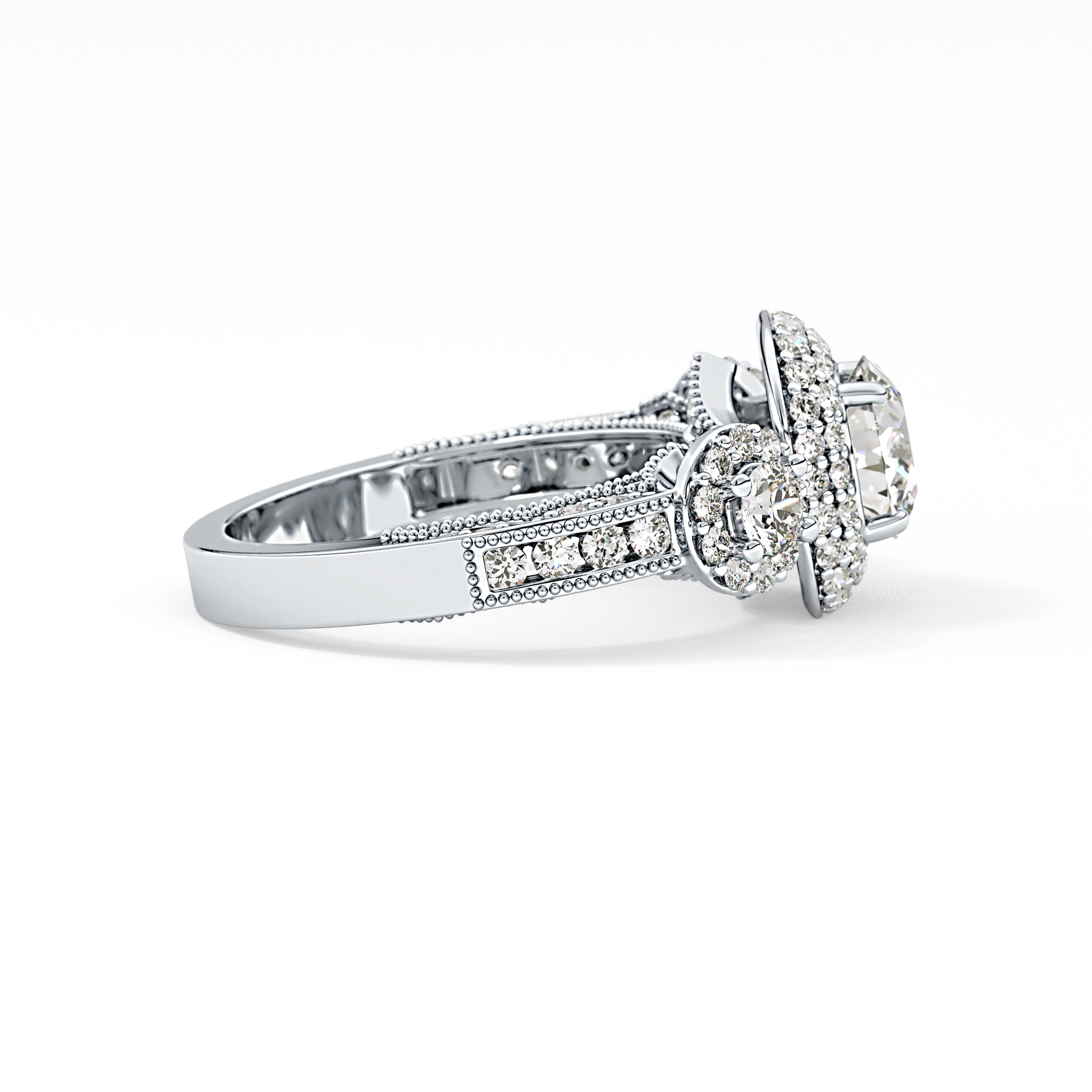 Round Cut Cluster Lab Grown Diamond Engagement Ring