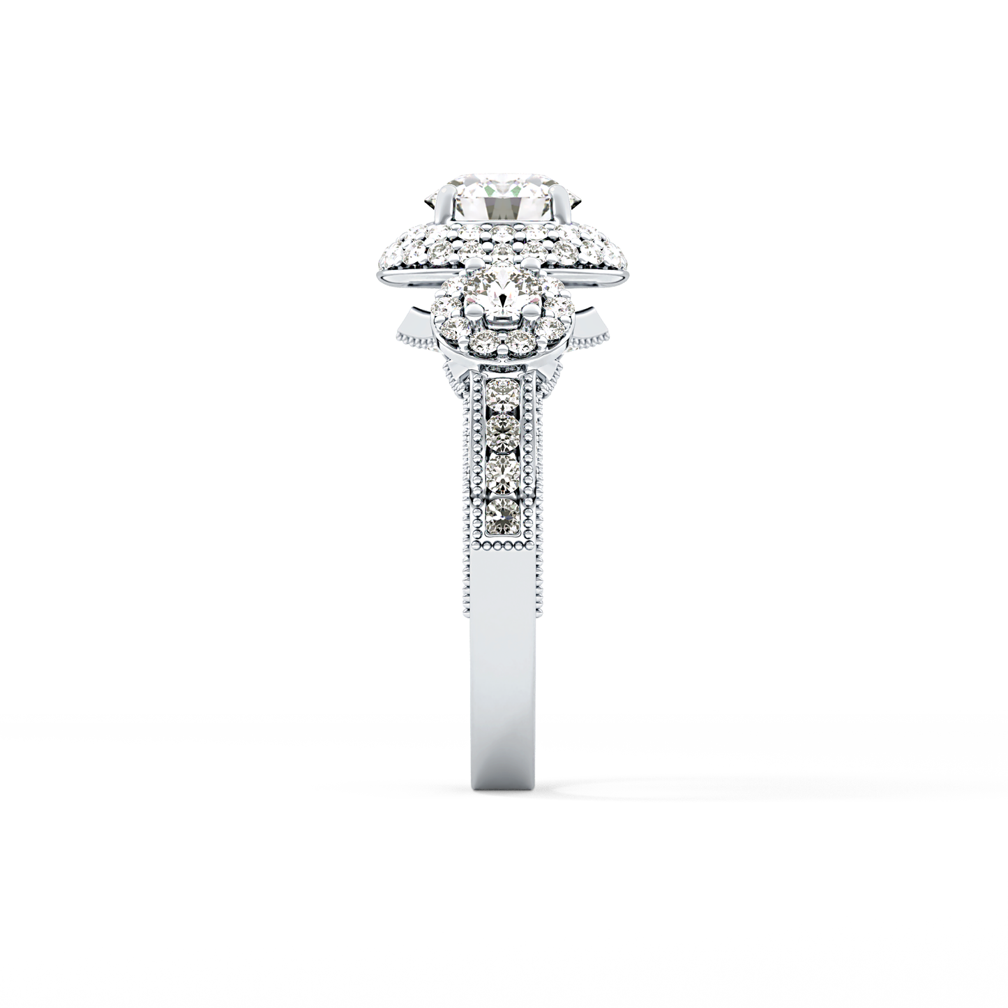 Round Cut Cluster Lab Grown Diamond Engagement Ring