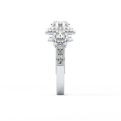 Round Cut Cluster Lab Grown Diamond Engagement Ring