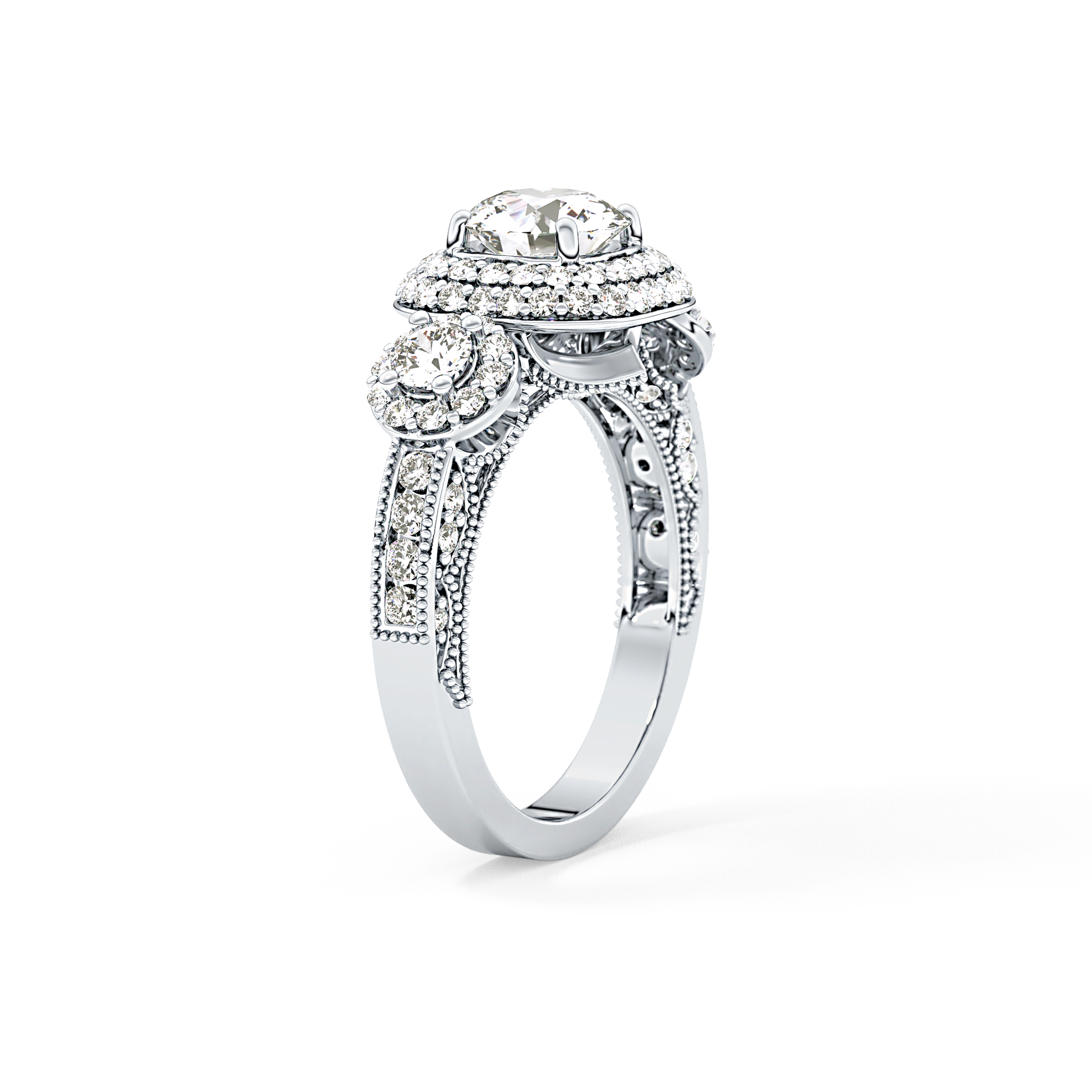 Round Cut Cluster Lab Grown Diamond Engagement Ring