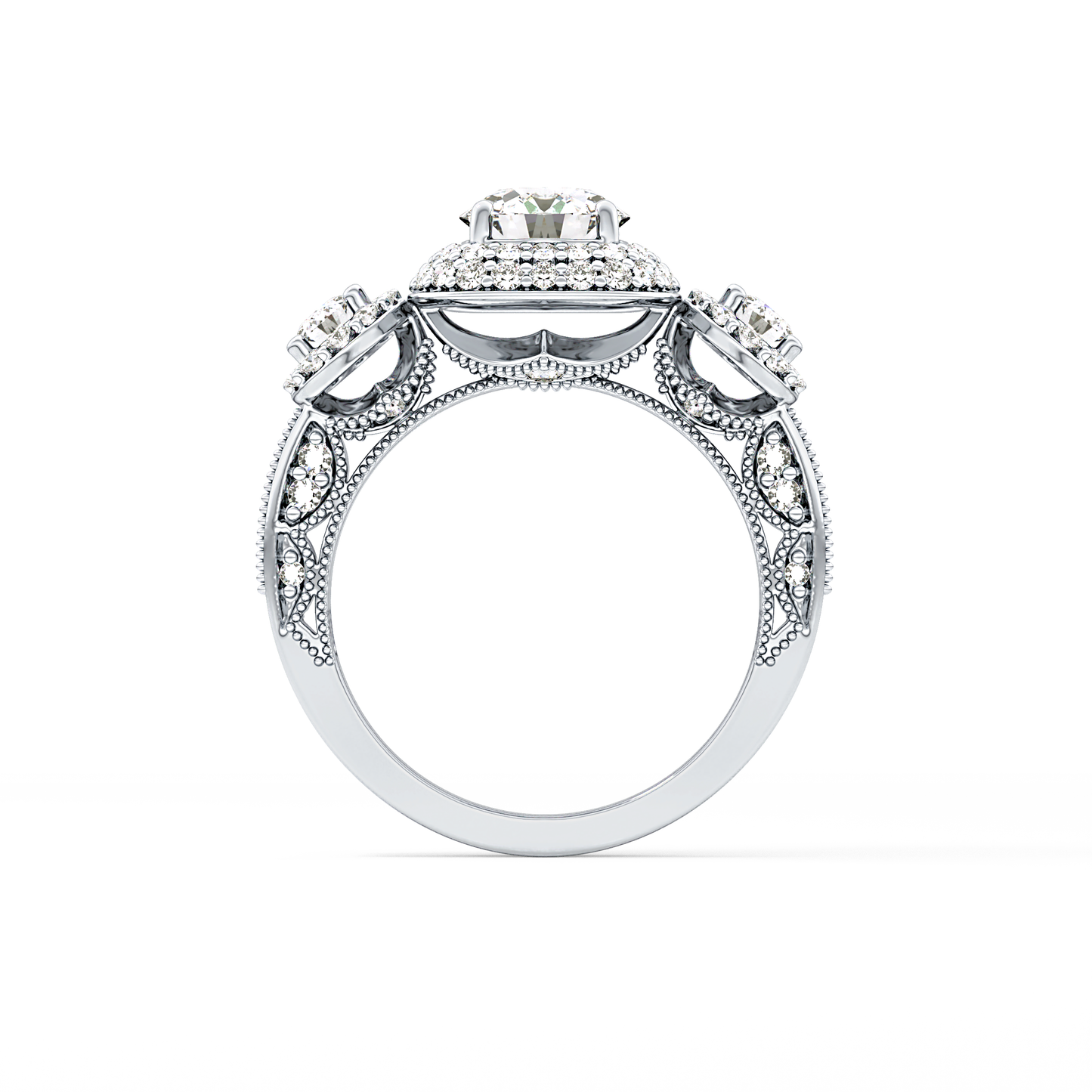 Round Cut Cluster Lab Grown Diamond Engagement Ring