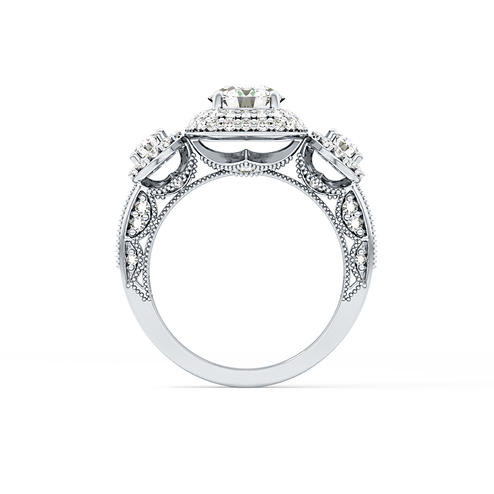 Round Cut Cluster Lab Grown Diamond Engagement Ring