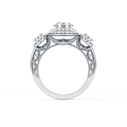 Round Cut Cluster Lab Grown Diamond Engagement Ring