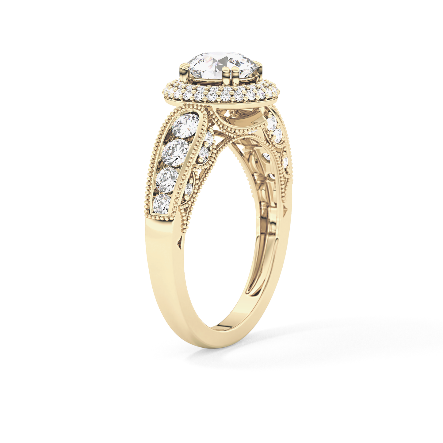 Round Halo & Pave Lab Grown Diamond Engagement Ring
