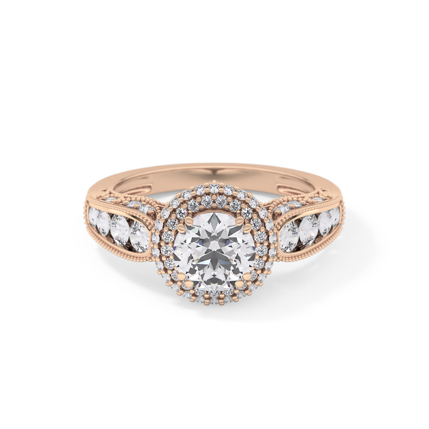 Round Halo & Pave Lab Grown Diamond Engagement Ring