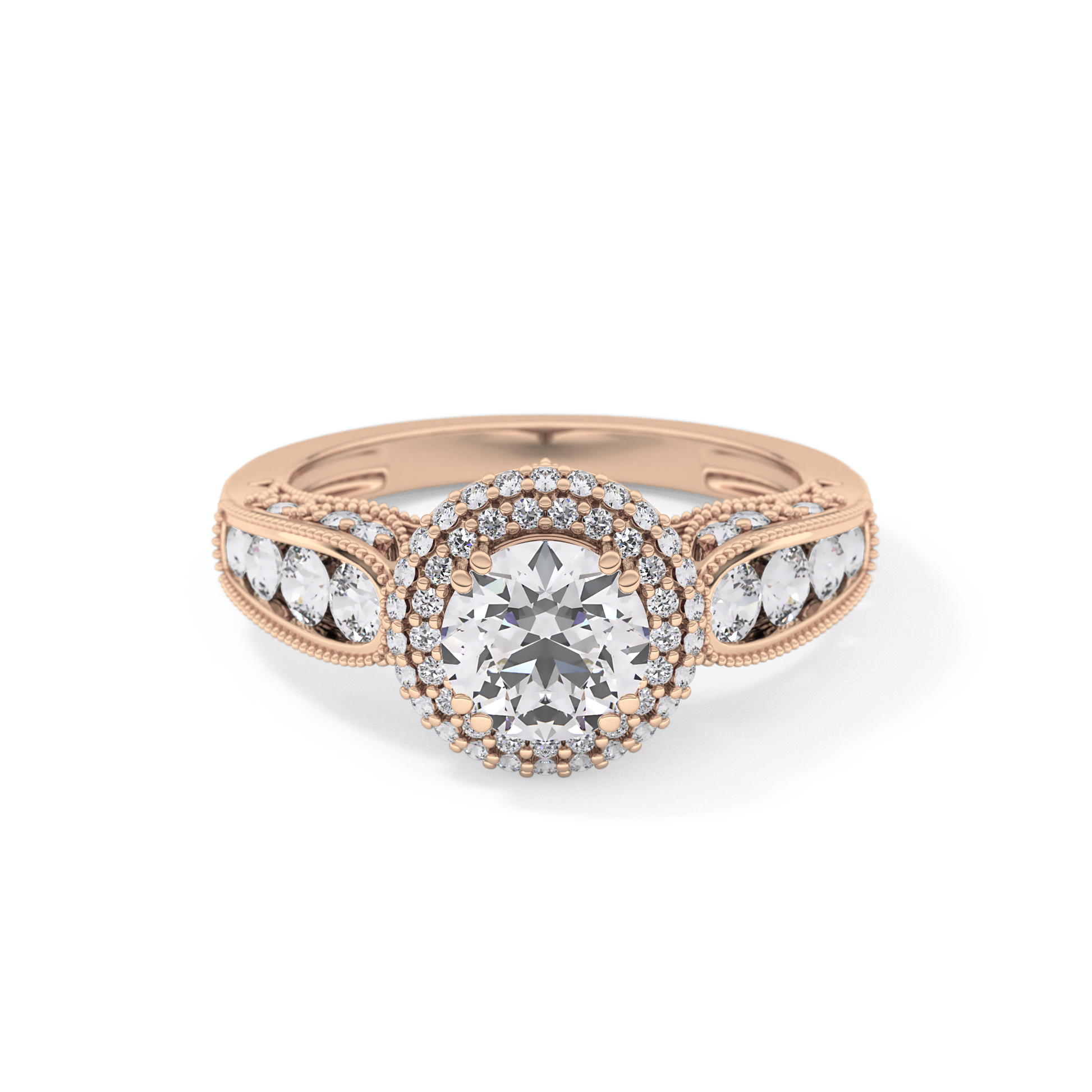 Round Halo & Pave Lab Grown Diamond Engagement Ring