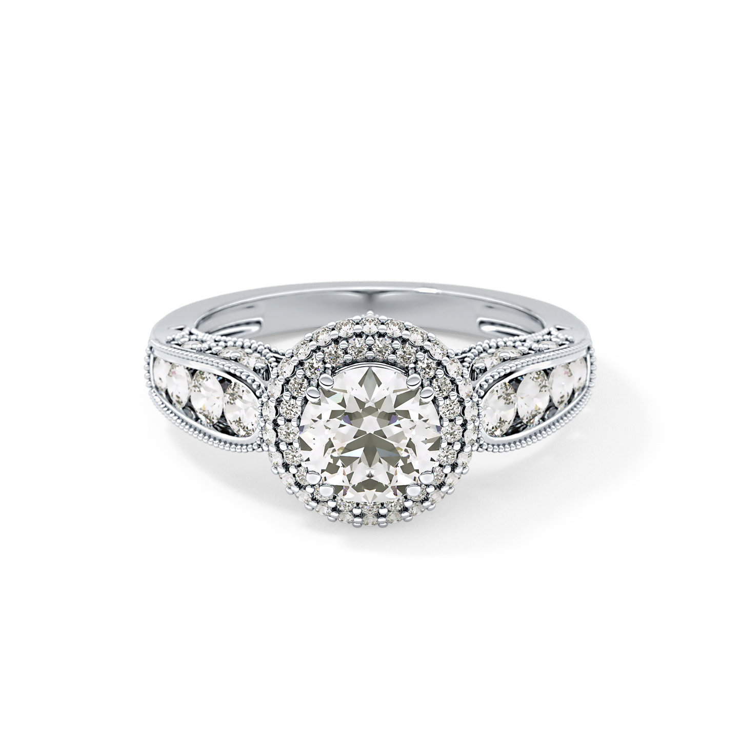 Round Halo & Pave Lab Grown Diamond Engagement Ring