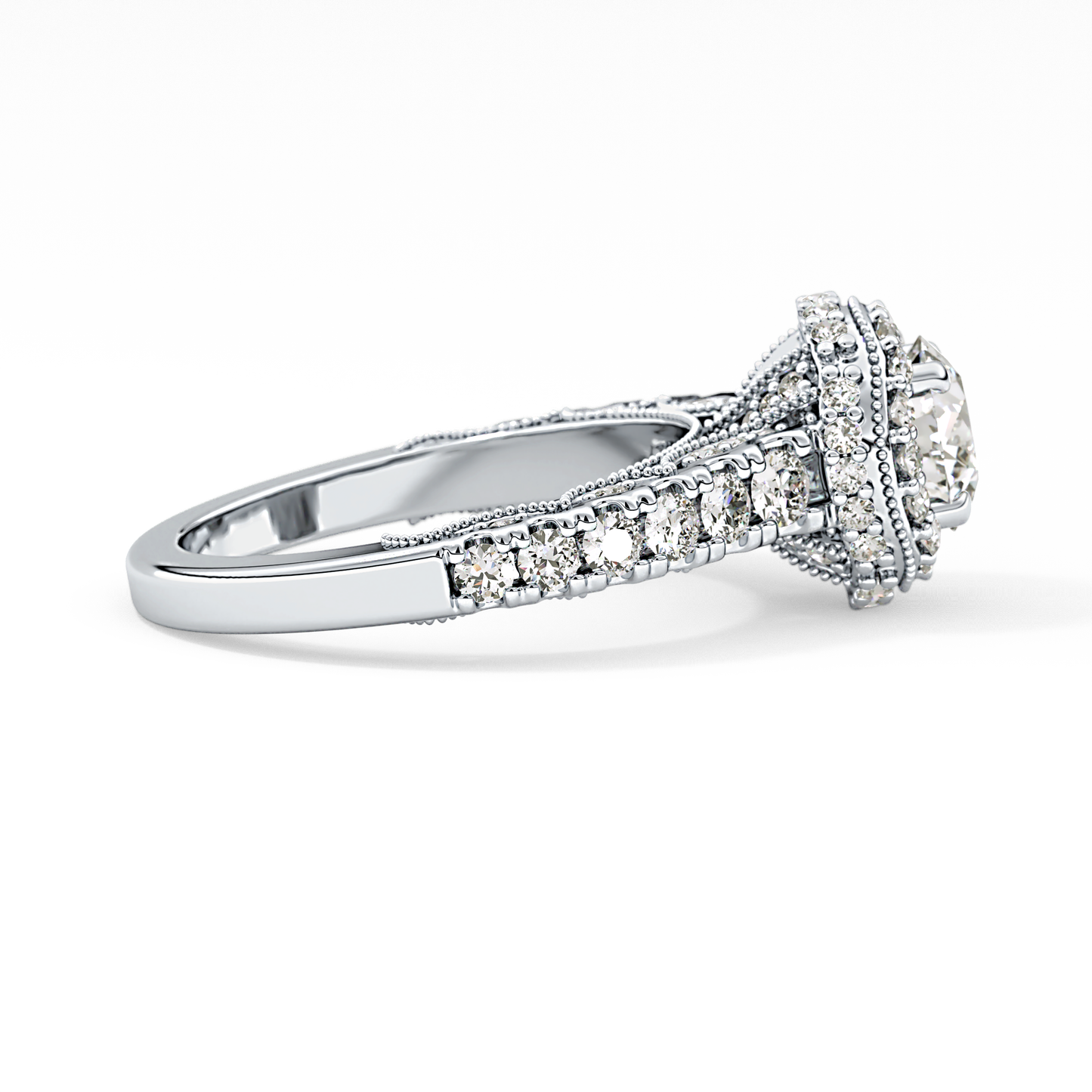 Round Halo & Pave Lab Grown Diamond Engagement Ring