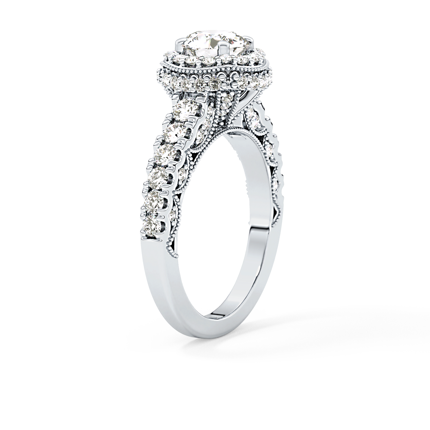 Round Halo & Pave Lab Grown Diamond Engagement Ring
