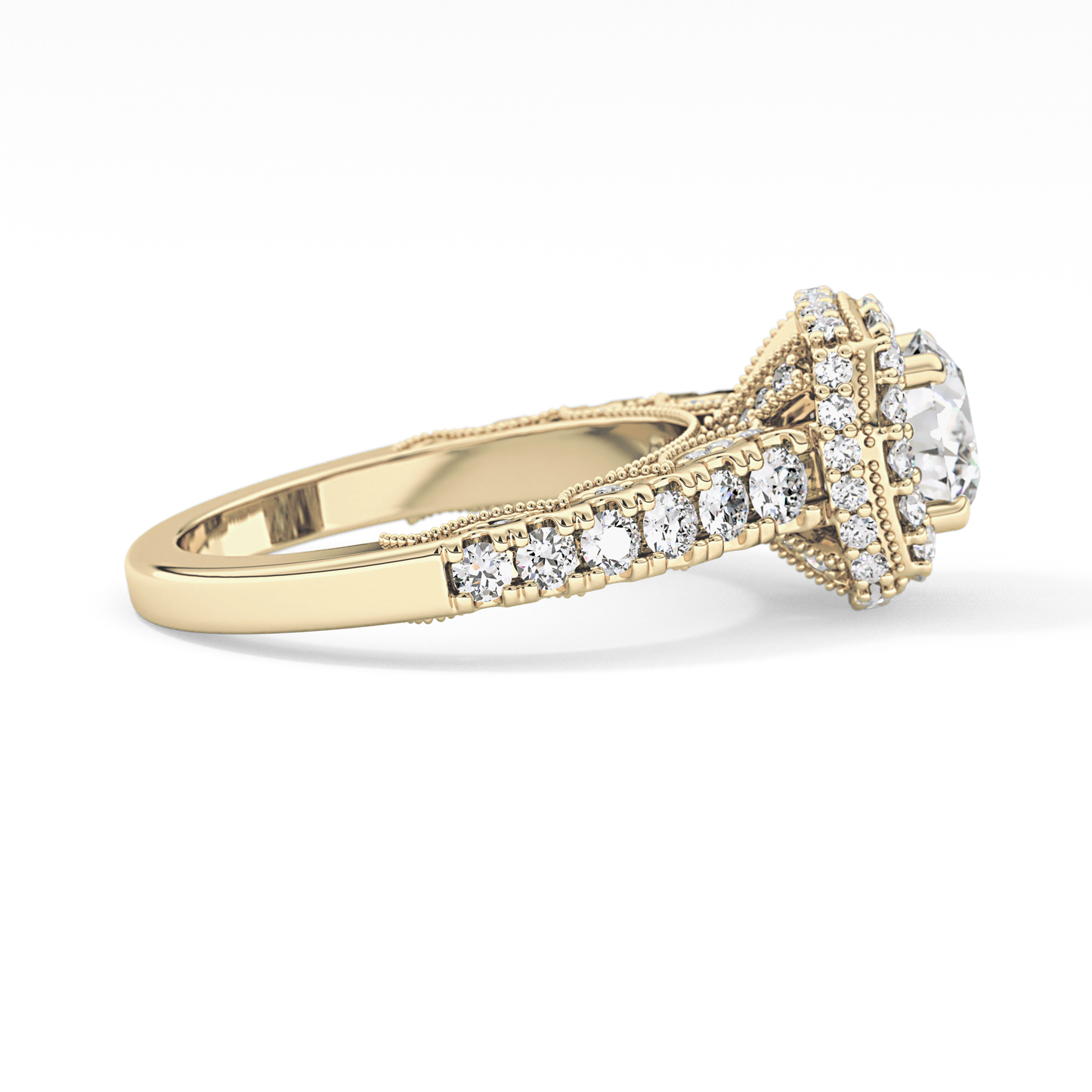 Round Halo & Pave Lab Grown Diamond Engagement Ring