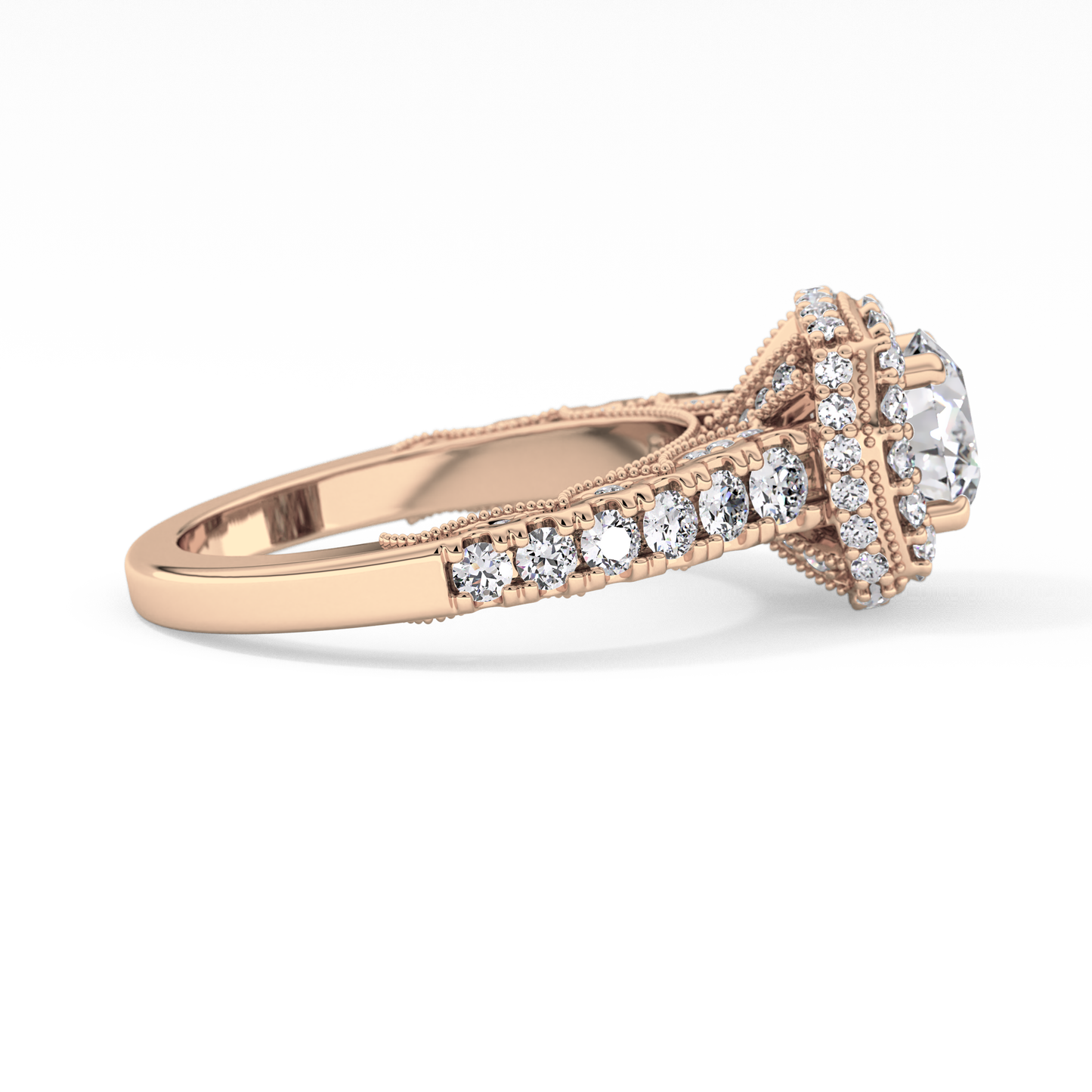 Round Halo & Pave Lab Grown Diamond Engagement Ring
