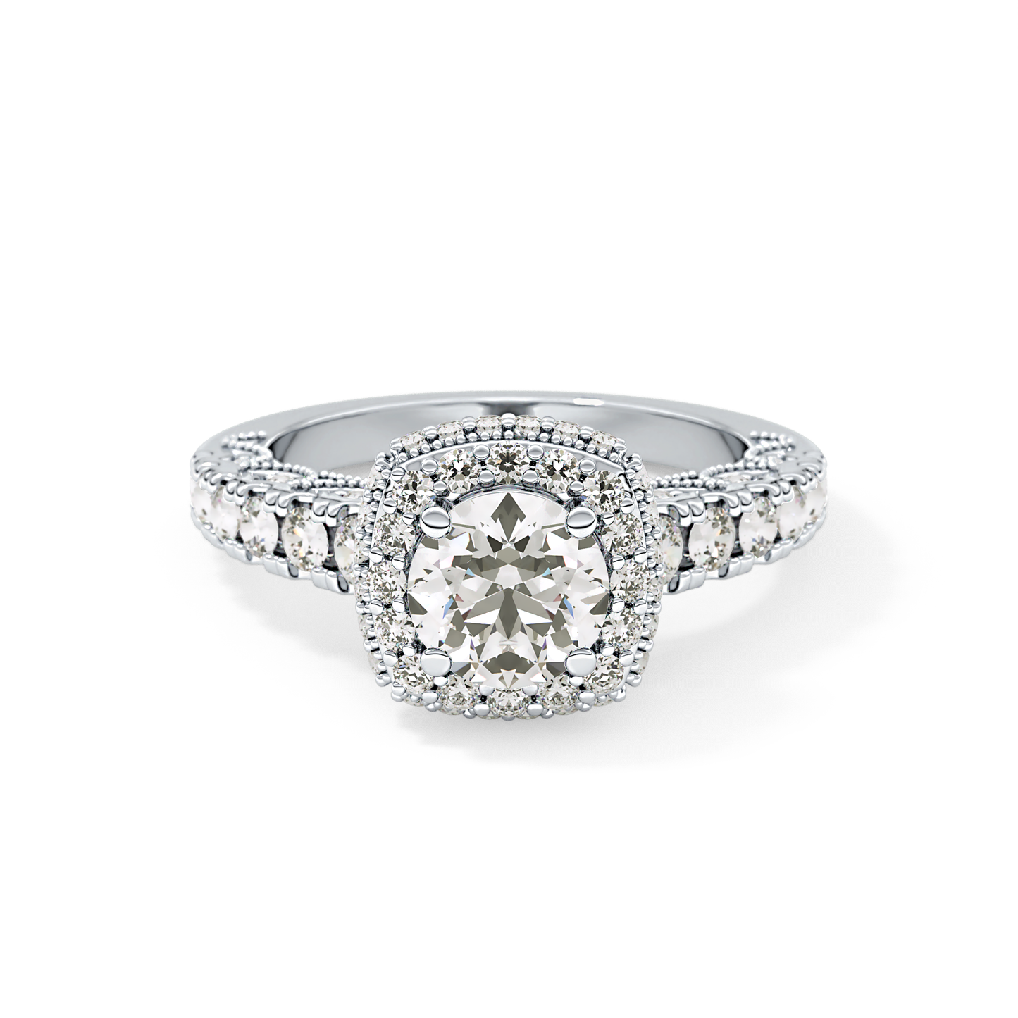 Round Halo & Pave Lab Grown Diamond Engagement Ring