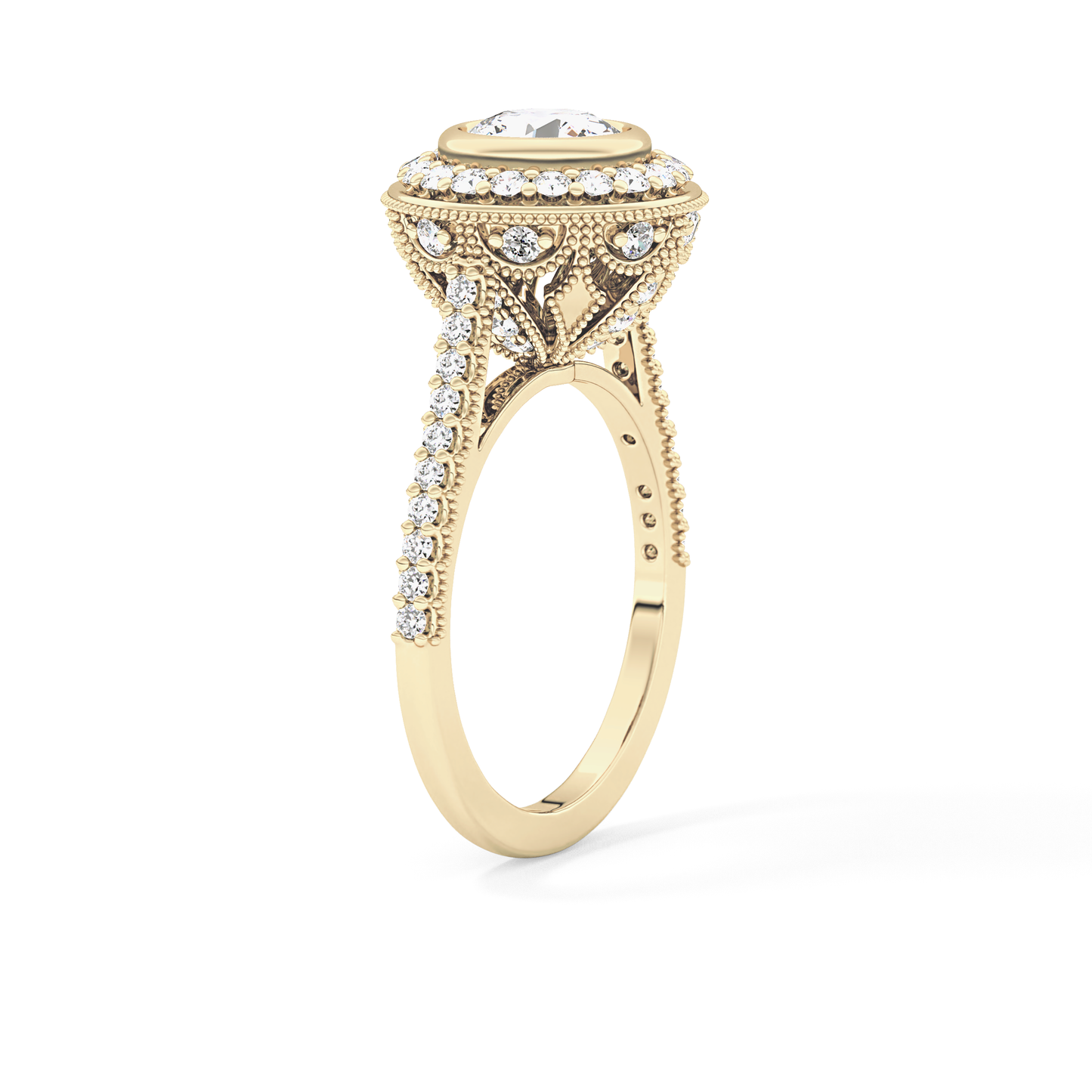 Round Halo & Pave Lab Grown Diamond Engagement Ring