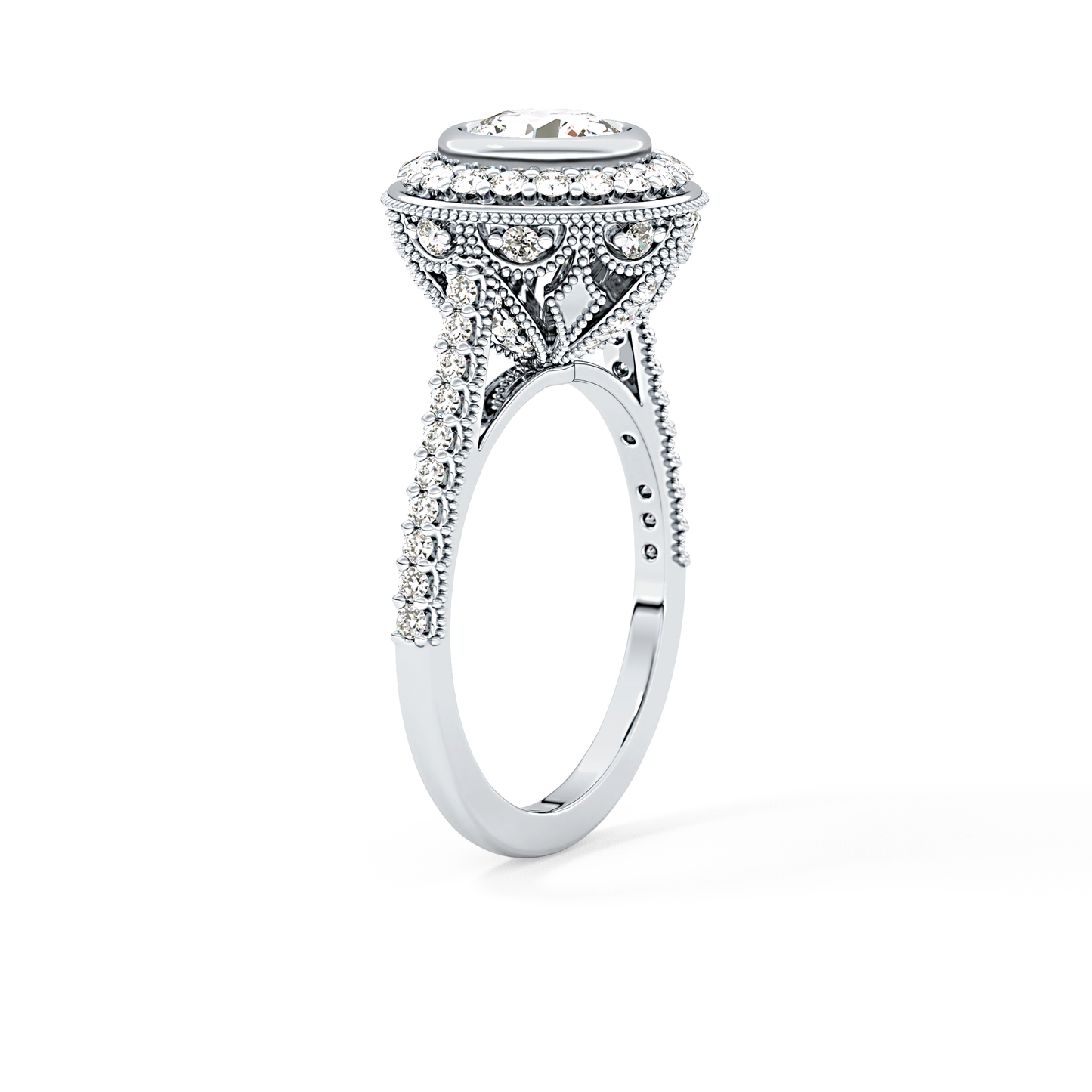 Round Halo & Pave Lab Grown Diamond Engagement Ring