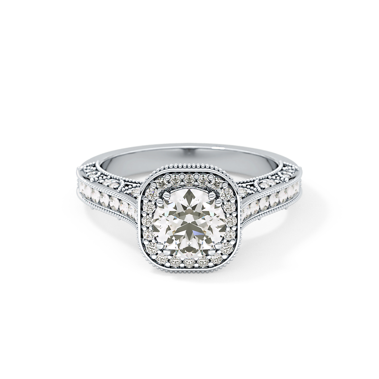 Round Halo & Pave Lab Grown Diamond Engagement Ring