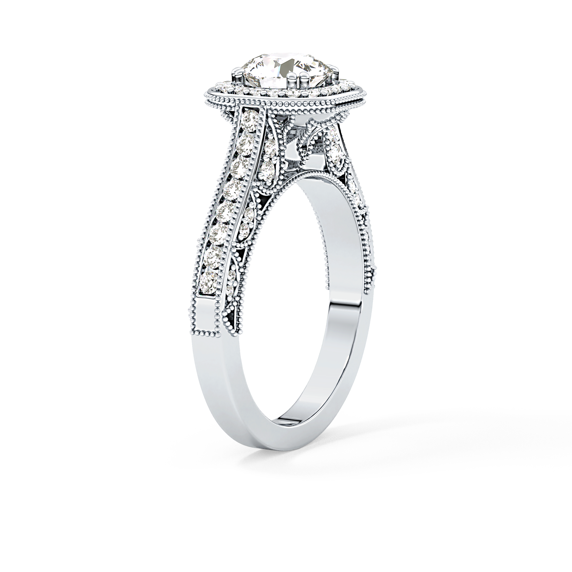 Round Halo & Pave Lab Grown Diamond Engagement Ring