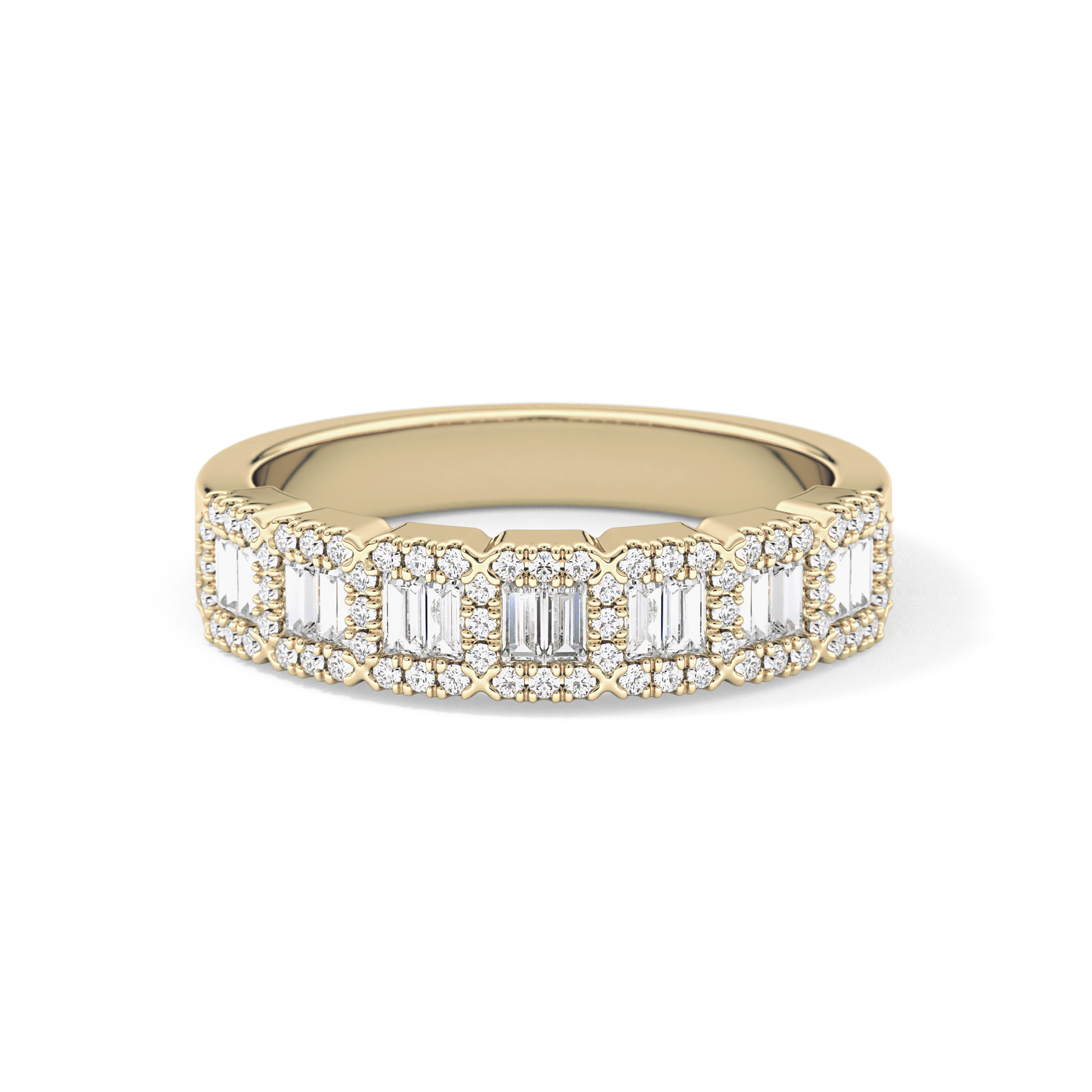 Half Eternity Wedding Band with 0.71 TCW Round and Baguette Cut Moissanite – Yellow, White, or Rose Gold