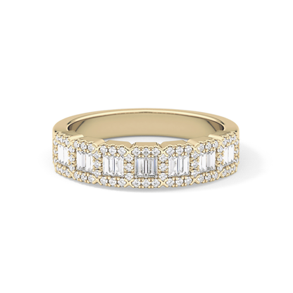 Half Eternity Wedding Band with 0.71 TCW Round and Baguette Cut Moissanite – Yellow, White, or Rose Gold