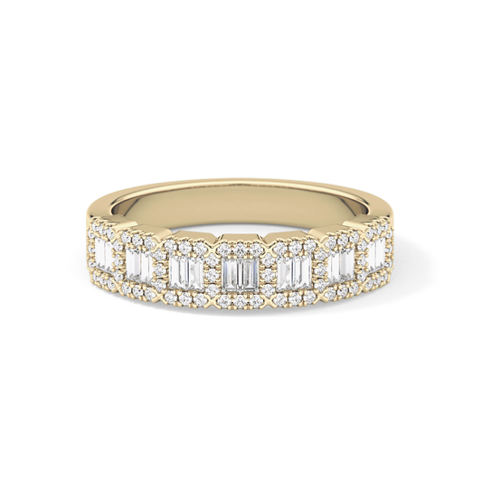 Half Eternity Wedding Band with 0.71 TCW Round and Baguette Cut Moissanite – Yellow, White, or Rose Gold