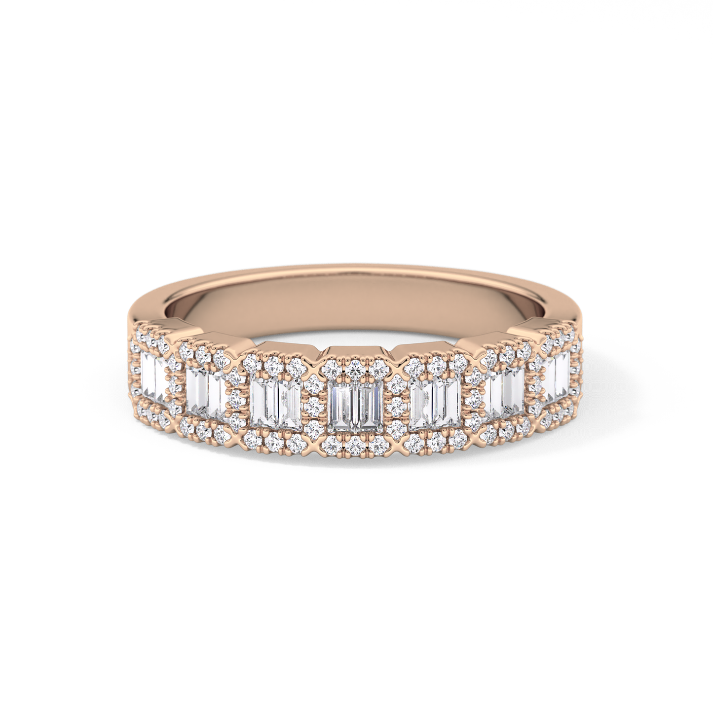Half Eternity Wedding Band with 0.71 TCW Round and Baguette Cut Moissanite – Yellow, White, or Rose Gold