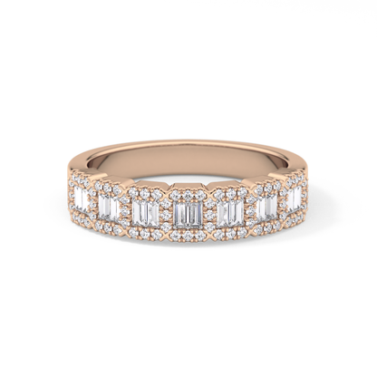 Half Eternity Wedding Band with 0.71 TCW Round and Baguette Cut Moissanite – Yellow, White, or Rose Gold