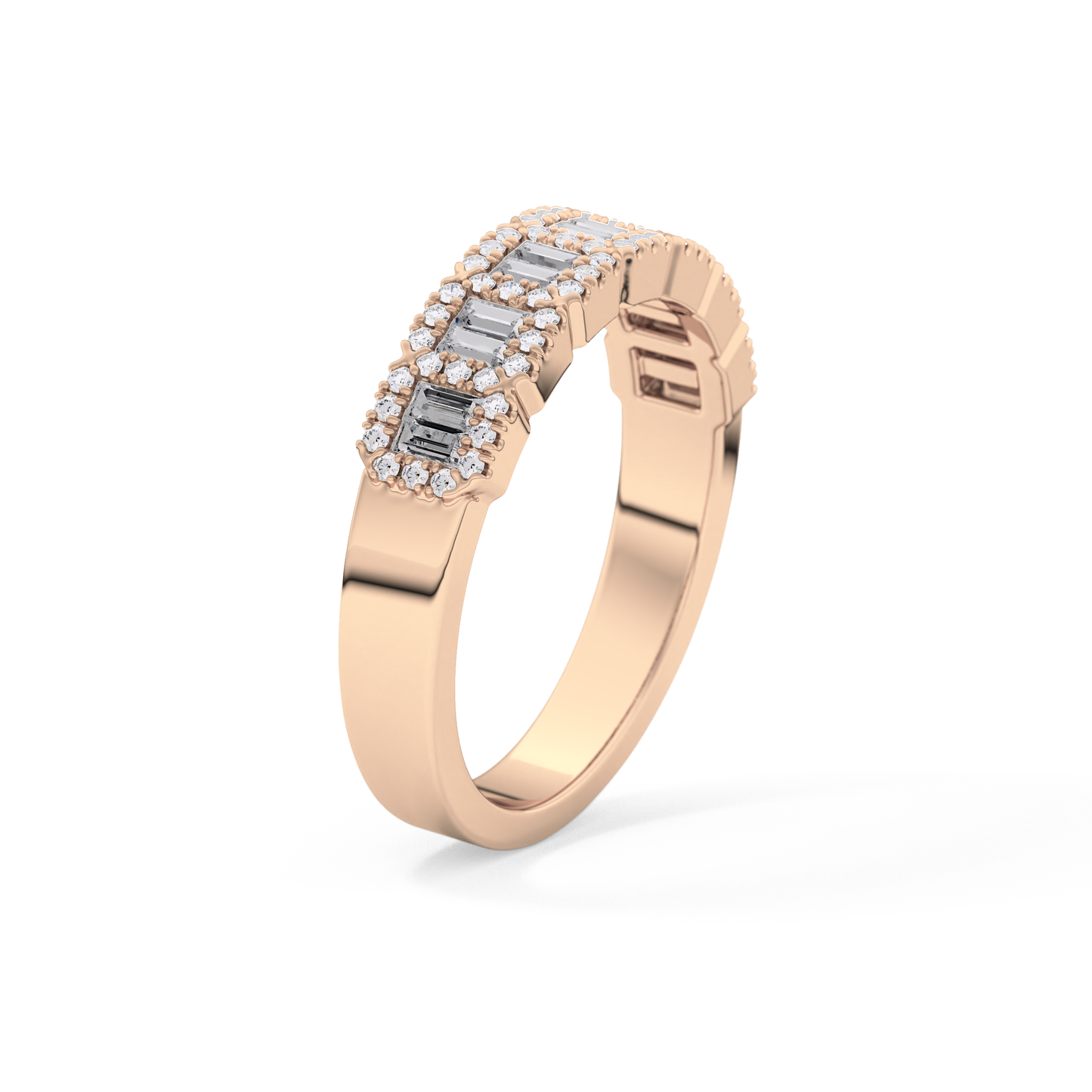 Half Eternity Wedding Band with 0.71 TCW Round and Baguette Cut Moissanite – Yellow, White, or Rose Gold