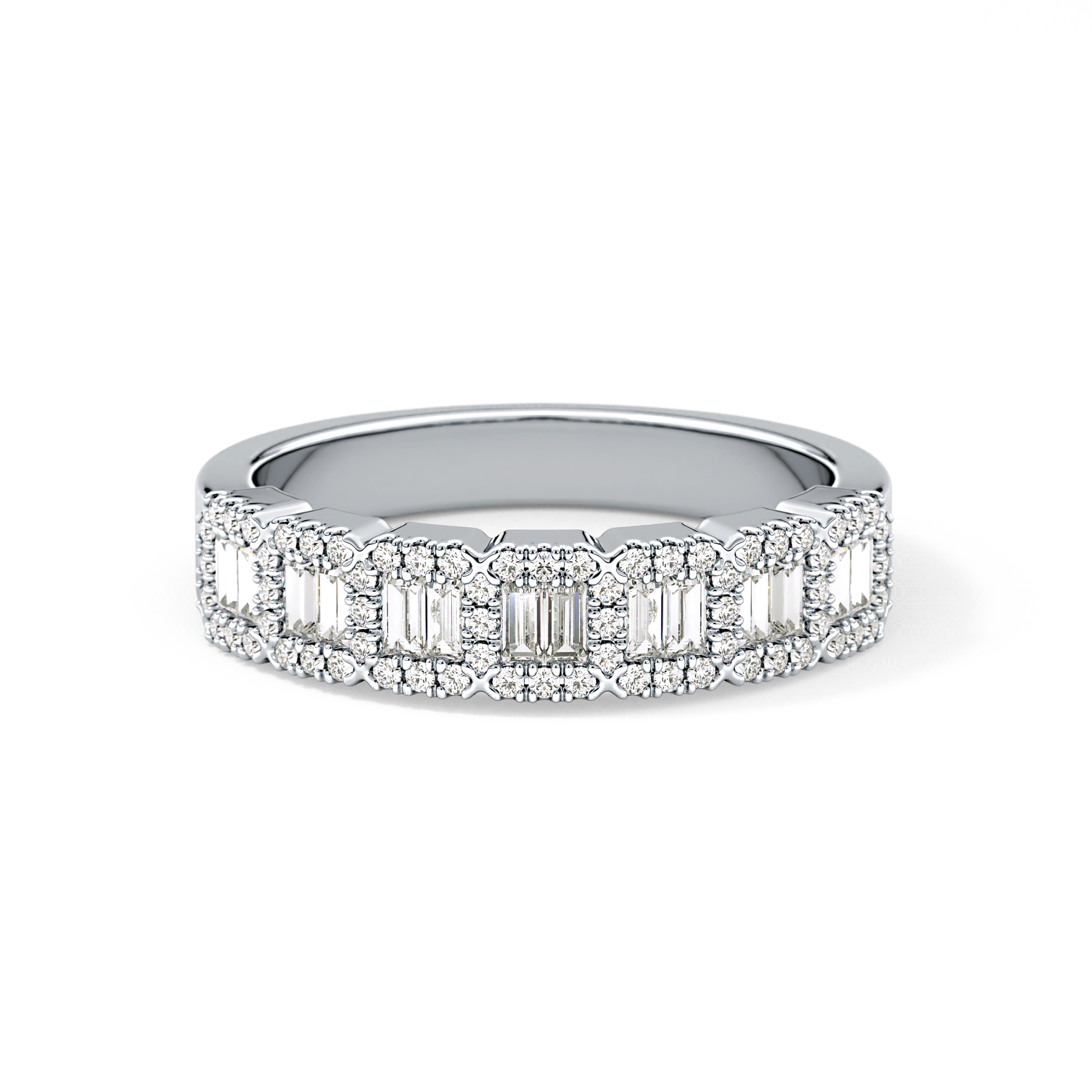 Half Eternity Wedding Band with 0.71 TCW Round and Baguette Cut Moissanite – Yellow, White, or Rose Gold