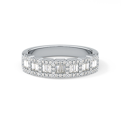 Half Eternity Wedding Band with 0.71 TCW Round and Baguette Cut Moissanite – Yellow, White, or Rose Gold