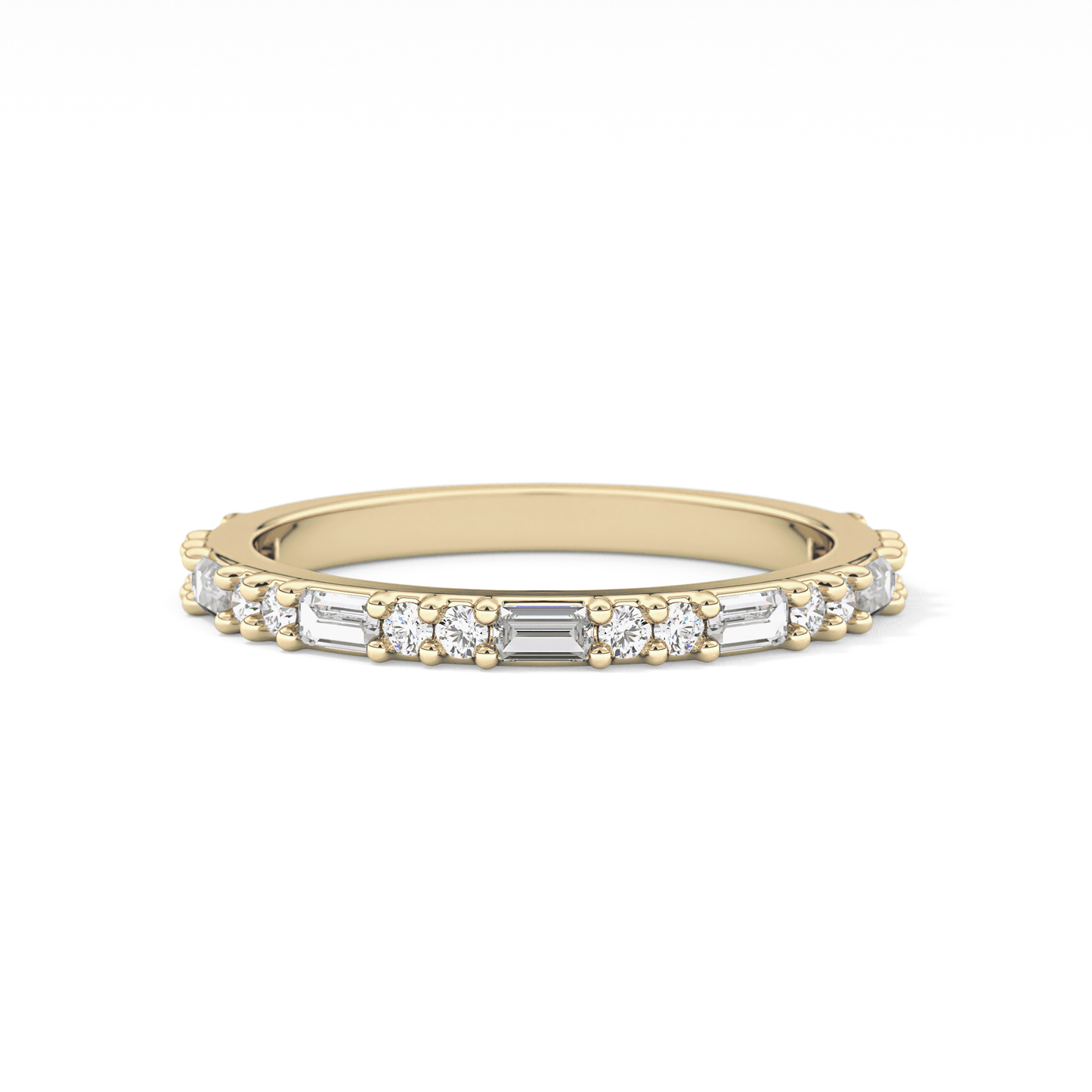 Half Eternity Wedding Band with 0.70 TCW Round and Baguette Cut Moissanite – Yellow, White, or Rose Gold