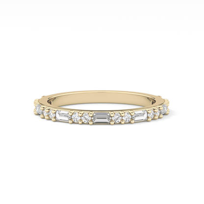 Half Eternity Wedding Band with 0.70 TCW Round and Baguette Cut Moissanite – Yellow, White, or Rose Gold