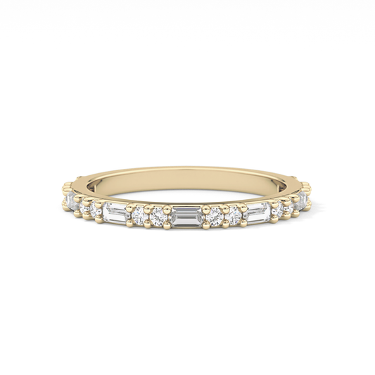 Half Eternity Wedding Band with 0.70 TCW Round and Baguette Cut Moissanite – Yellow, White, or Rose Gold