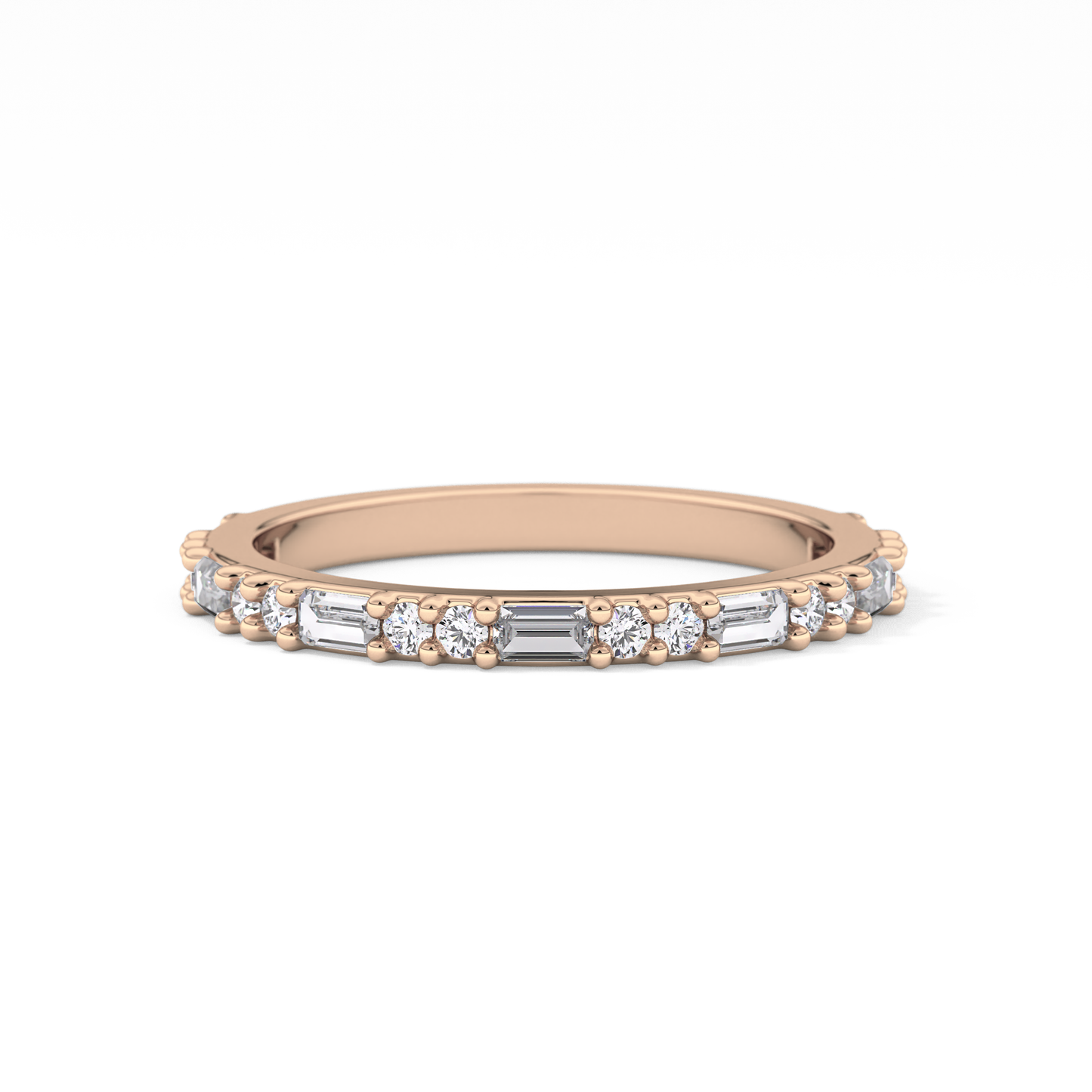 Half Eternity Wedding Band with 0.70 TCW Round and Baguette Cut Moissanite – Yellow, White, or Rose Gold
