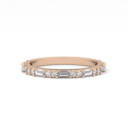 Half Eternity Wedding Band with 0.70 TCW Round and Baguette Cut Moissanite – Yellow, White, or Rose Gold