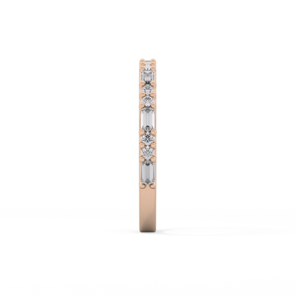 Half Eternity Wedding Band with 0.70 TCW Round and Baguette Cut Moissanite – Yellow, White, or Rose Gold